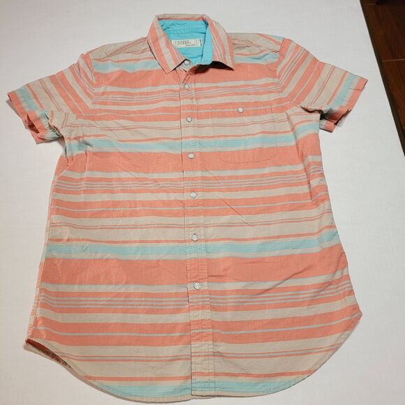 Free Planet Full Button SS Blouse Orange Tan Teal - Size Medium - Picture 1 of 4